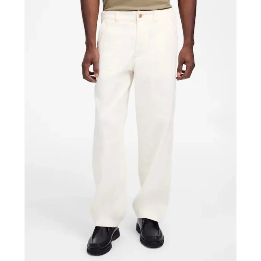 Madewell Men Patch Pocket Relaxed Jeans Ecru Cream Linen Blend Denim 34 NWT